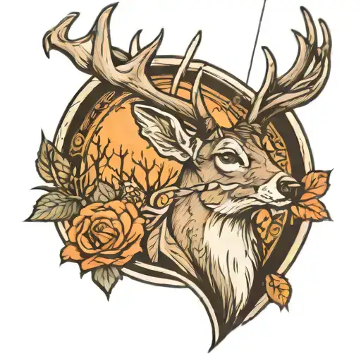 archery and whitetail buck deer tattoo design idea