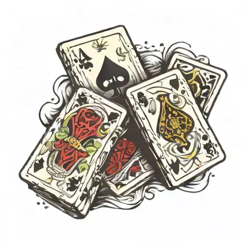 deck of cards with dice rolling tattoo design idea