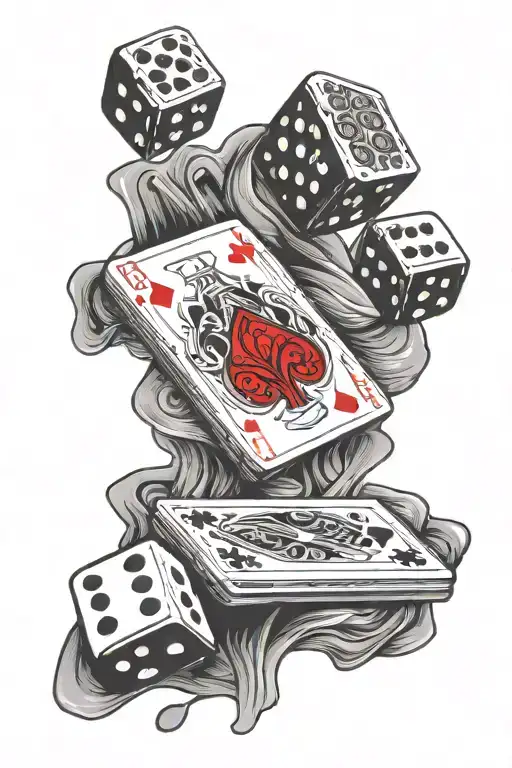 deck of cards and dice with the quotation the ultimate bet is family where every gamble is worth the risk tattoo design idea