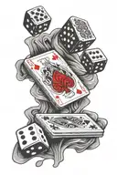 deck of cards and dice with the quotation the ultimate bet is family where every gamble is worth the risk tattoo design idea