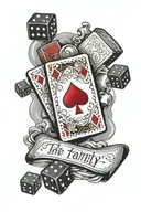 deck of cards and dice with the quotation the ultimate bet is family where every gamble is worth the risk tattoo design idea