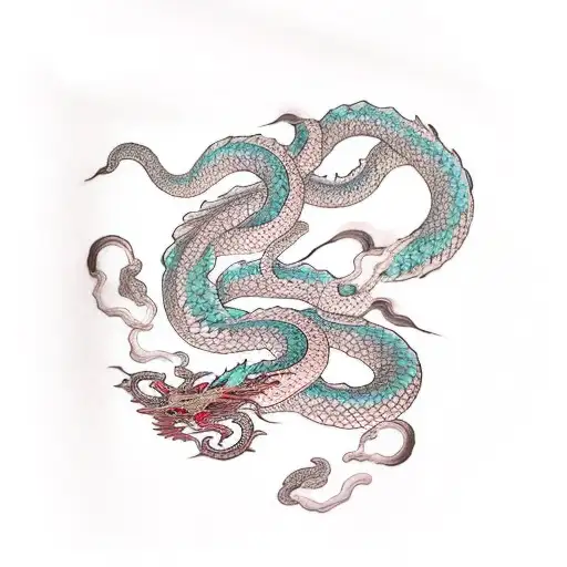 Cherry Blossom, cloud, snake- dragon  tattoo design idea