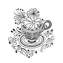 A minimalistic tattoo of a teacup adorned with traditional Indian and Latin American patterns, combining the client's love for tea and diverse cultures. tattoo design idea