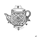 A minimalistic tattoo of a teacup adorned with traditional Indian and Latin American patterns, combining the client's love for tea and diverse cultures. tattoo design idea