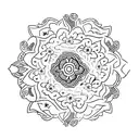 A minimalistic tattoo of a teacup adorned with traditional Indian and Latin American patterns, combining the client's love for tea and diverse cultures. tattoo design idea