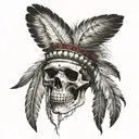 skull Native American feathers tattoo design idea