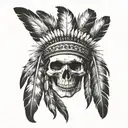 skull Native American feathers tattoo design idea