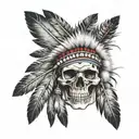 skull Native American feathers tattoo design idea