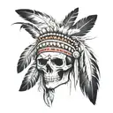 skull Native American feathers tattoo design idea