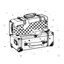 A suitcase with destination stickers representing all the places the client has traveled with their family tattoo design idea