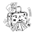 A suitcase with destination stickers representing all the places the client has traveled with their family tattoo design idea