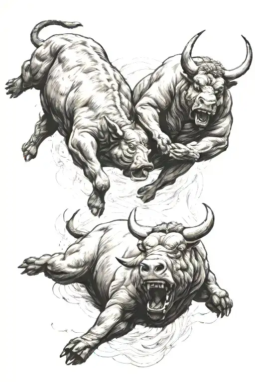 Bull and bear fighting each other tattoo design idea