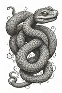 A mystical tattoo of a snake coiled around a spellbinding Studio Ghibli character, with intricate dotwork details tattoo design idea