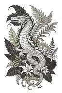 A whimsical scene featuring a dragon and ferns inspired by Studio Ghibli's magical worlds tattoo design idea