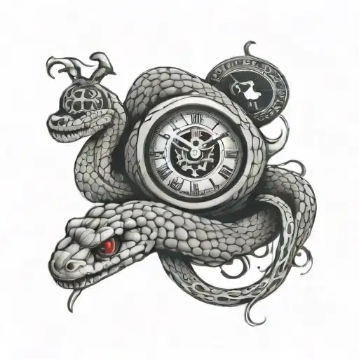 snake with clock tattoo design idea