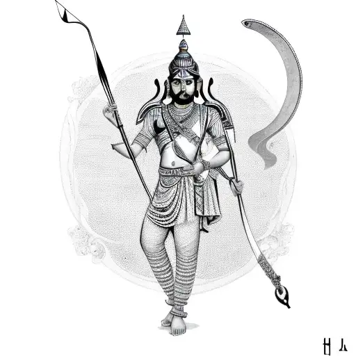 Maharabatha character Arjuna with bow and arrow tattoo design idea
