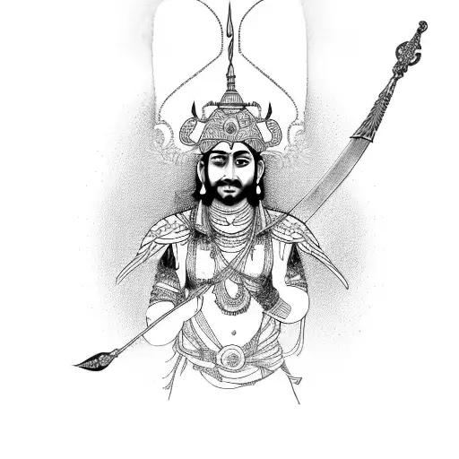 Maharabatha character Arjuna with bow and arrow tattoo design idea