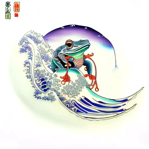 samurai frog riding ocean wave tattoo design idea