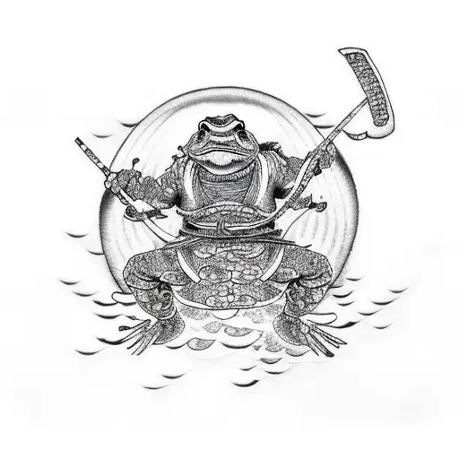 samurai frog riding ocean tattoo design idea