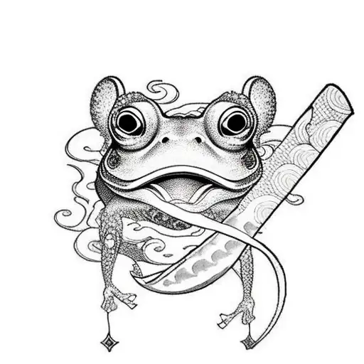 samurai frog with sword riding ocean wave tattoo design idea