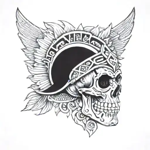 aztec warrior skull holding heart  tattoo design idea