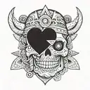 aztec warrior skull holding heart  tattoo design idea