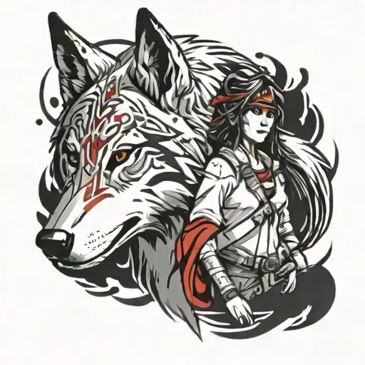 Princess Mononoke with wolf and blood  tattoo design idea