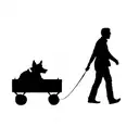 a man walking a dog in a wagon tattoo design idea
