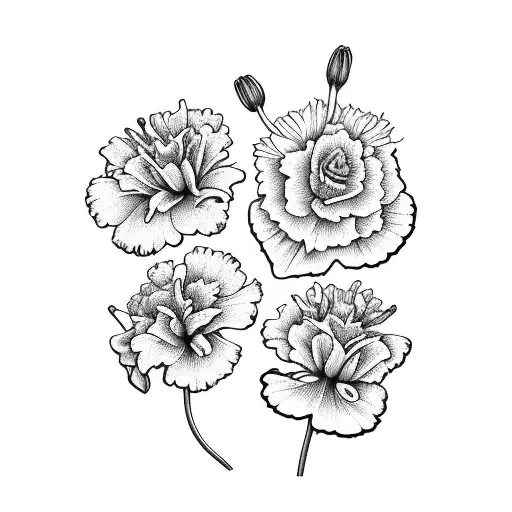 Carnation, Lily, Larkspur, Pot Marigold Bouquet tattoo design idea