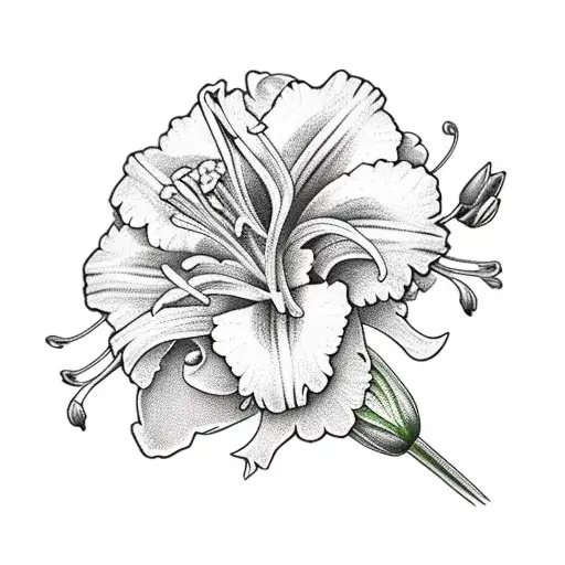 Carnation, Lily, Larkspur, Pot Marigold Bouquet tattoo design idea