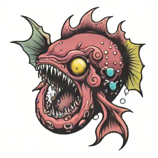 octopus mermaid anglerfish scary tattoo design idea