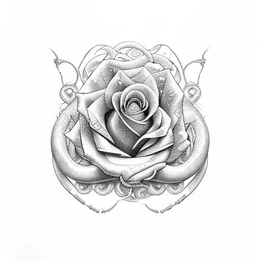 rose with snake tattoo design idea
