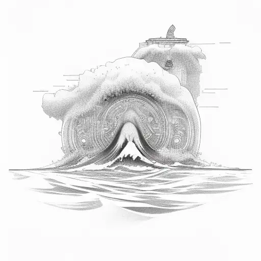 tsunami with golden ratio tattoo design idea