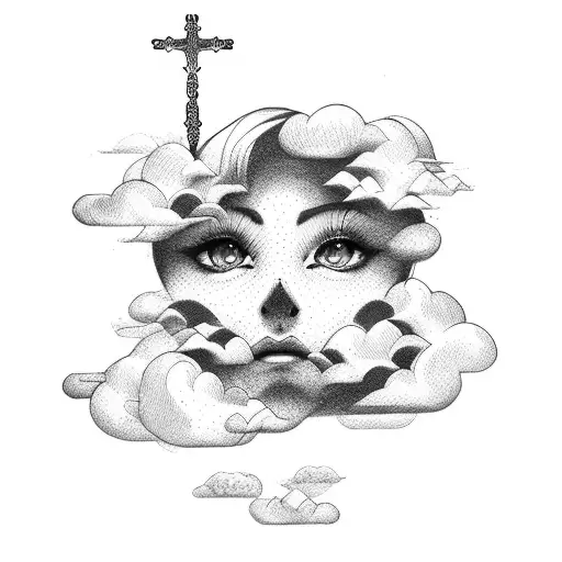 cross with clouds tattoo design idea