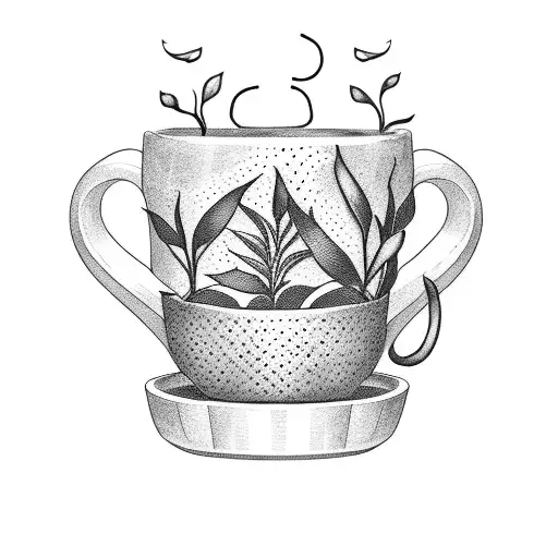 A coffee plant growing out of a coffee mug tattoo design idea