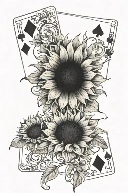 Sunflowers, Floral, western, playing cards  tattoo design idea