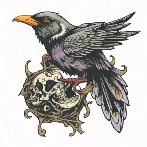 creepy bird eating dead animal   tattoo design idea