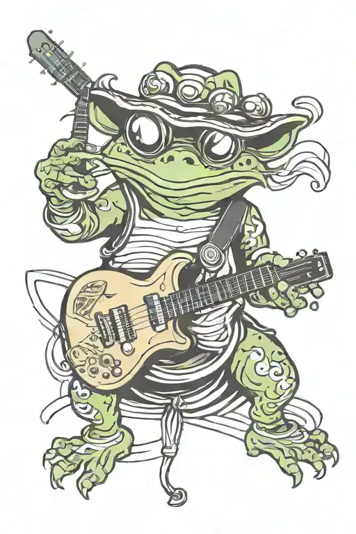 samurai frog playing a guitar tattoo design idea