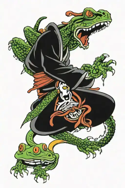 samurai frog beating snake tattoo design idea