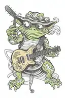 samurai frog playing a guitar tattoo design idea