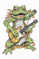 samurai frog playing a guitar tattoo design idea