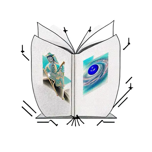 man sitting on open book and seeing the universe tattoo design idea