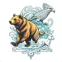 bear walking towards and hare and gryphon and owl tattoo design idea