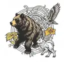 bear walking towards and hare and gryphon and owl tattoo design idea