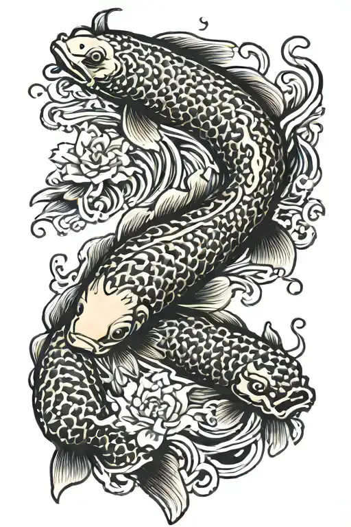 koi fish swimming upstream into dragon tattoo tattoo design idea