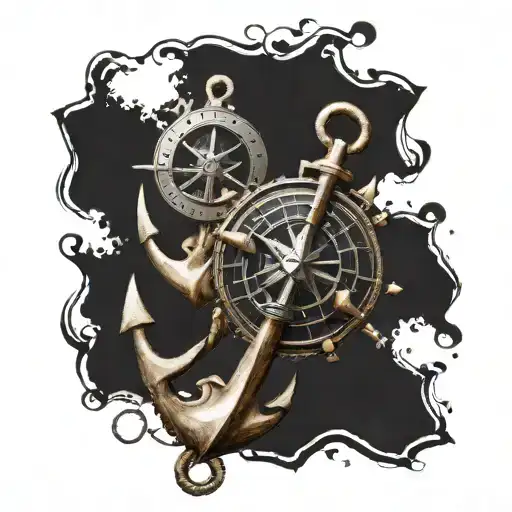 navy anchor and compus world travel tattoo design idea