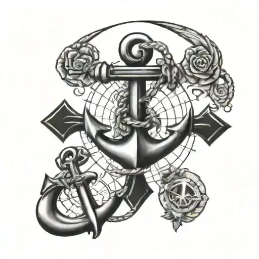 navy anchor and compus world travel tattoo design idea