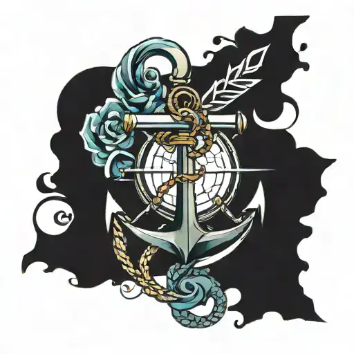 navy anchor and compus world travel tattoo design idea