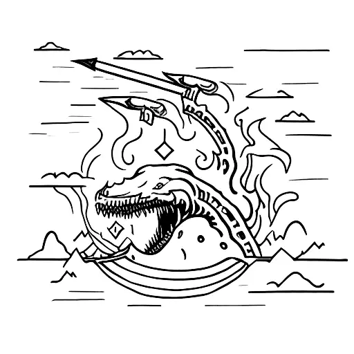 Leviathan killed by flaming sword  tattoo design idea