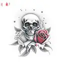 skeleton dancing with roses falling around it tattoo design idea